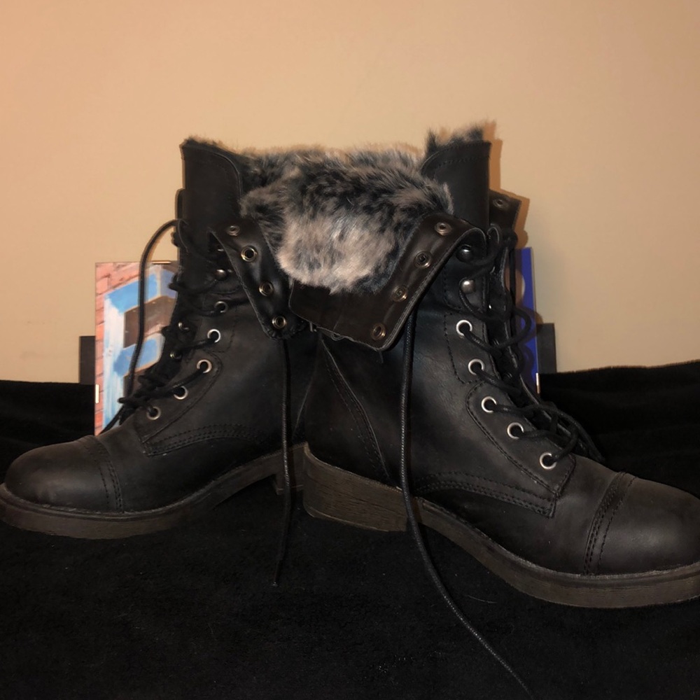Fuzzy combat boots